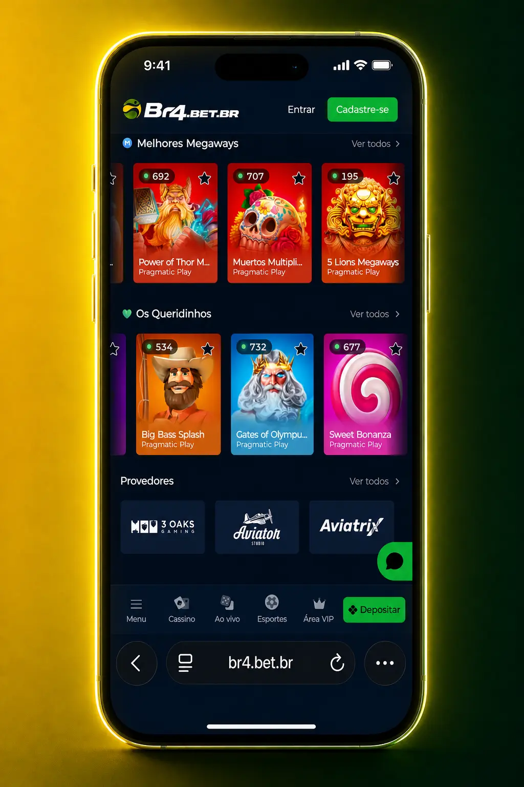 Tela do app BR4bet em versão PWA mostrando o passo a passo para adicionar o ícone à tela inicial do iPhone via Safari