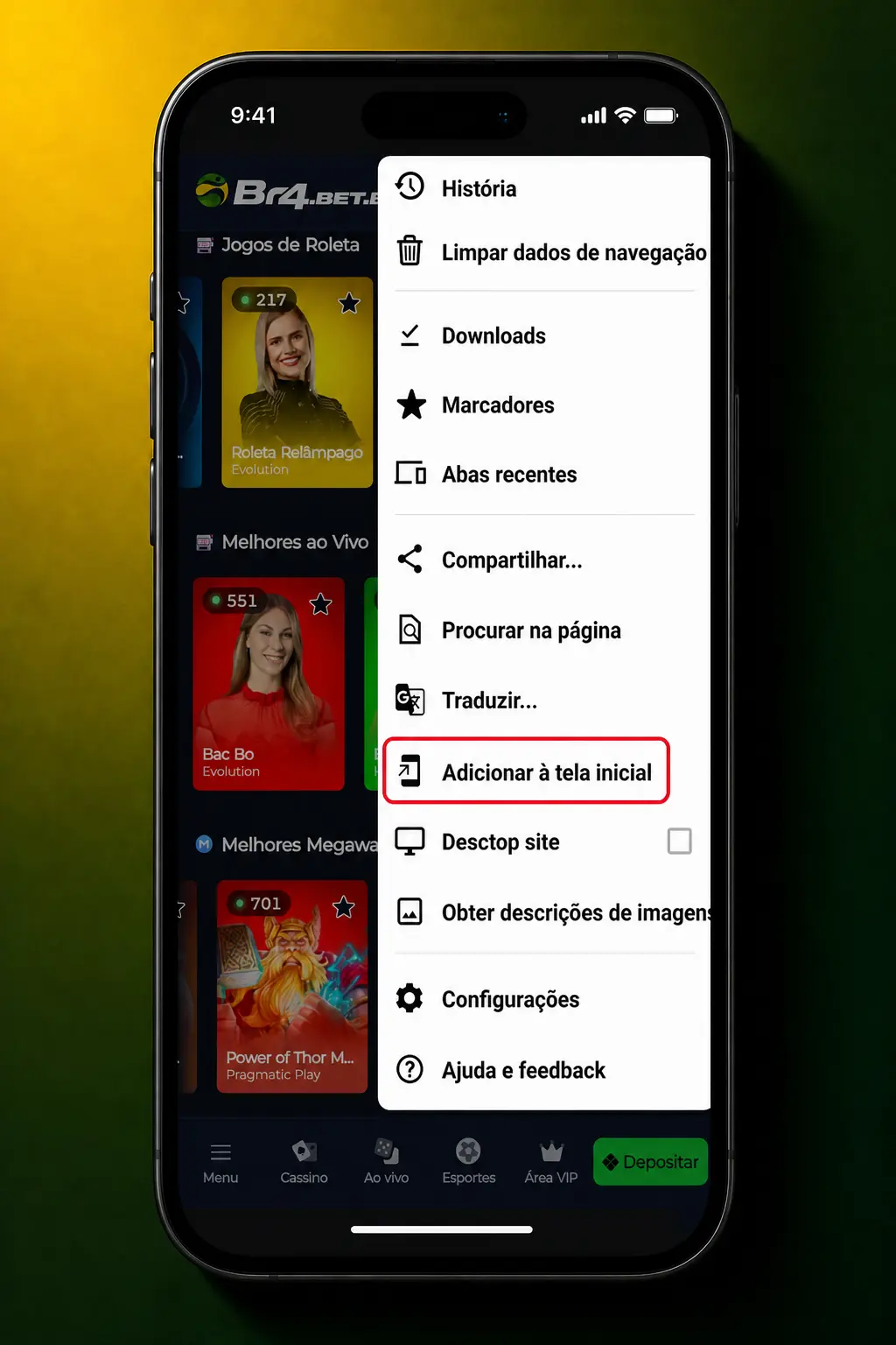 Passo a passo para baixar e instalar o APK do BR4bet no Android em três etapas simples.