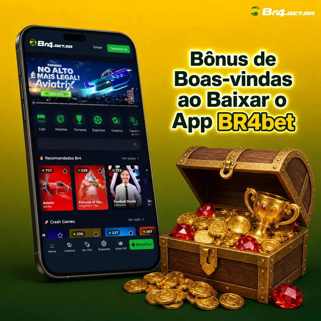 Bônus de boas-vindas BR4bet: 100% até R$300 no primeiro depósito ao baixar o app, válido para cassino e apostas esportivas