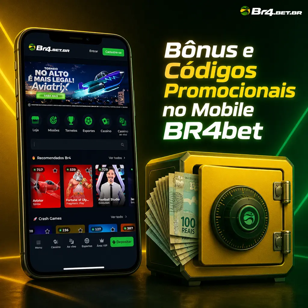 Bônus de 100% até R$300 no primeiro depósito, cashback semanal e torneios de slots no mobile BR4bet.