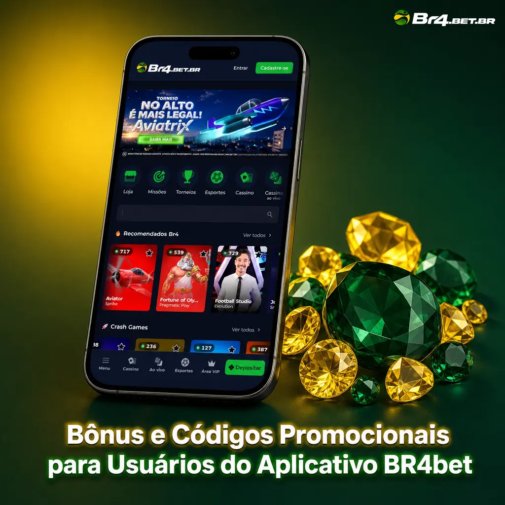 Bônus de 100% até R$300 no primeiro depósito e códigos promocionais no aplicativo BR4bet