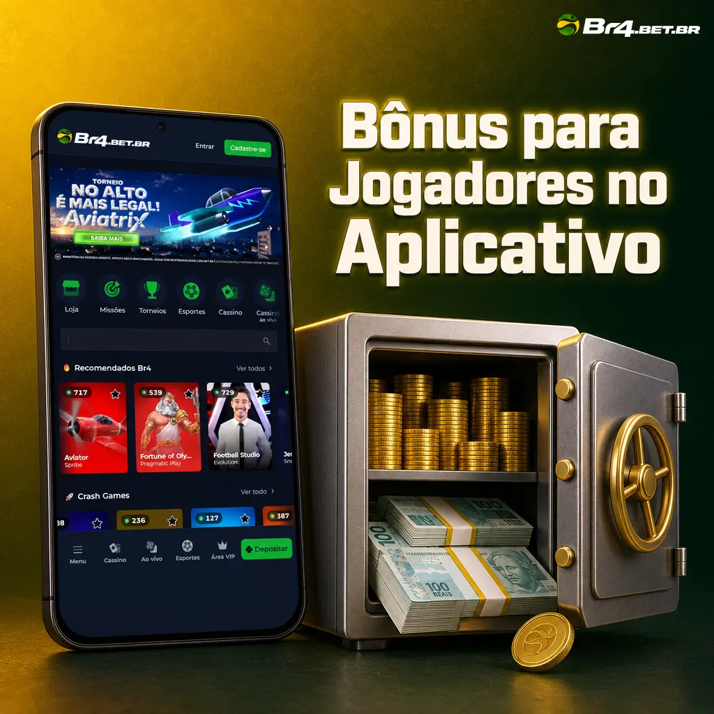 Bônus de boas-vindas de 100% até R$300 no app BR4bet, com rollover e promoções exclusivas para apostadores ativos.