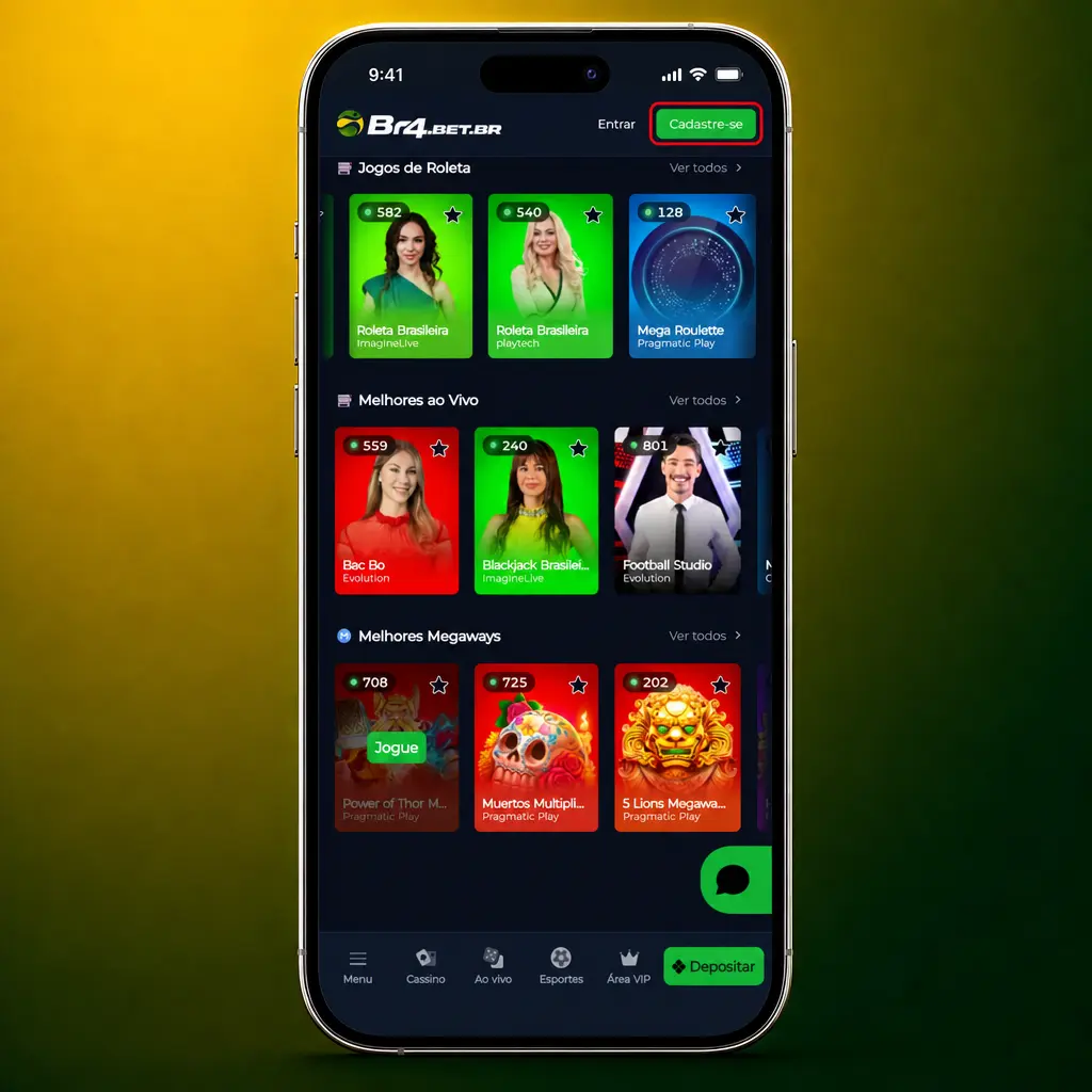Passo a passo para criar conta no aplicativo BR4bet: preencha dados, defina senha e confirme e-mail ou celular.