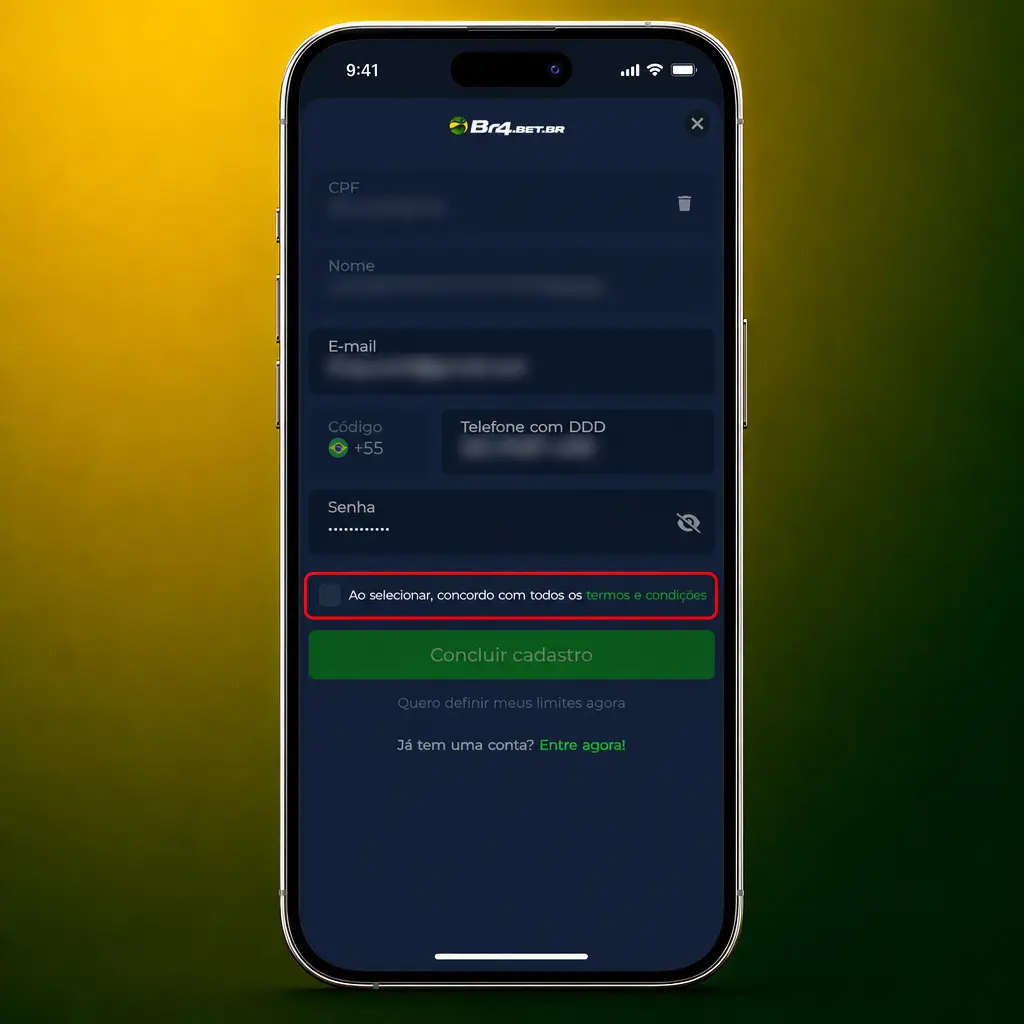 Passo a passo para criar conta no app BR4bet: preencha dados, defina senha, aceite termos e confirme o cadastro.