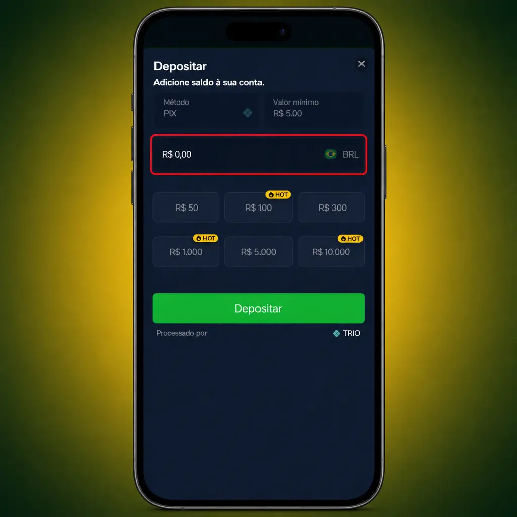 Passo a passo para depositar via Pix no aplicativo BR4bet, com tela mostrando opção de depósito e valor mínimo de R$20.