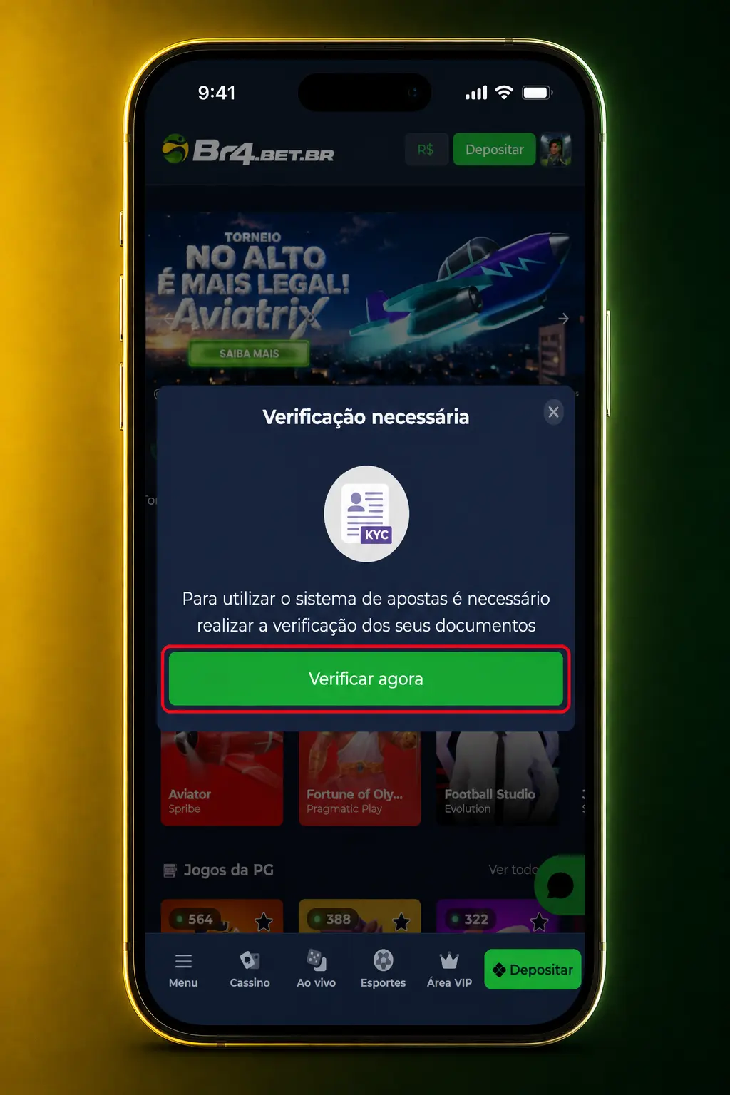 Tela do app BR4bet mostrando o passo a passo para fazer uma aposta em quatro toques, do evento até o bilhete.