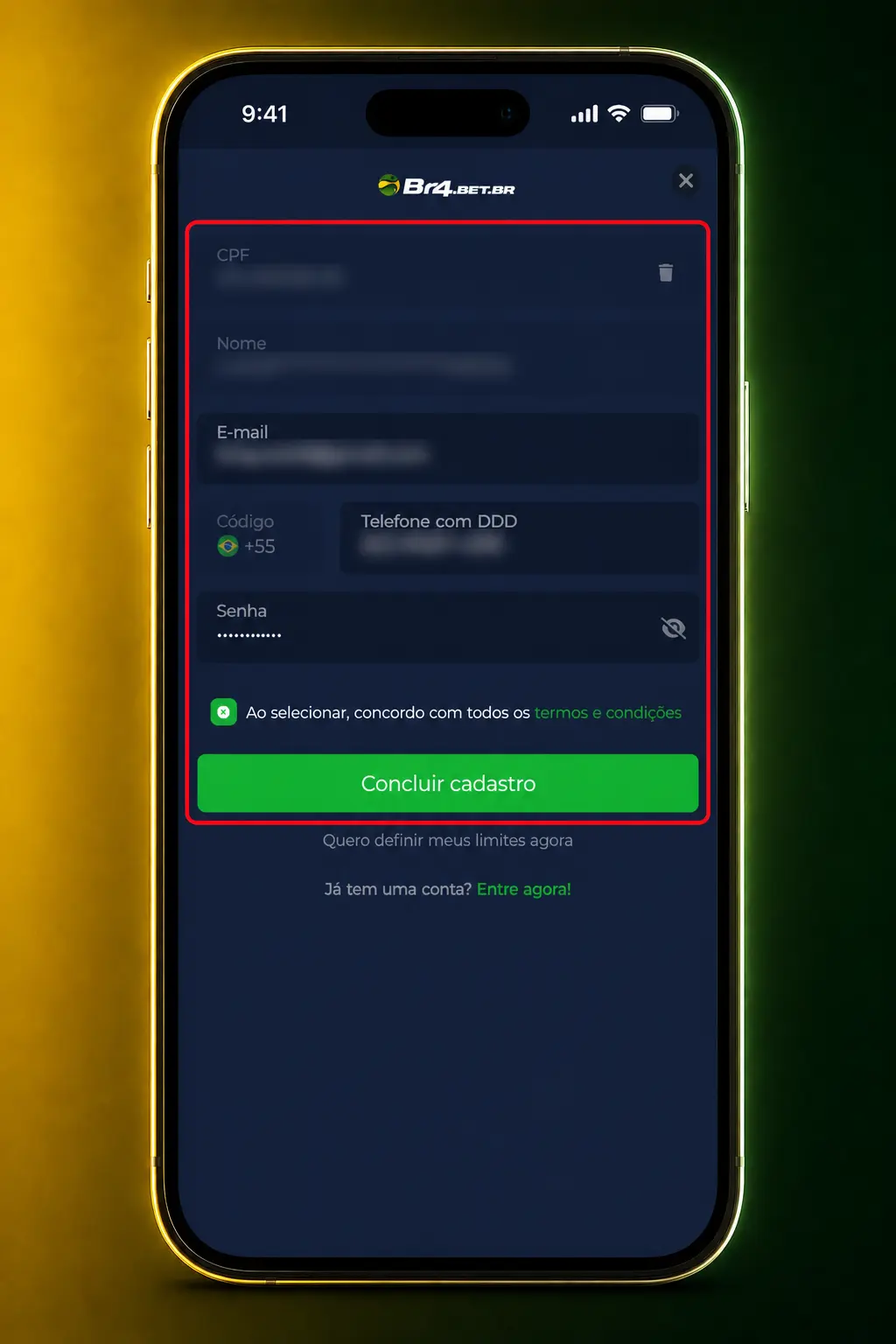 Tela do app BR4bet mostrando como fazer uma aposta em quatro toques, do evento até a confirmação do bilhete.