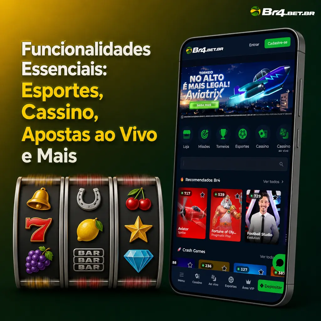 Aplicativo BR4bet com apostas esportivas, ao vivo, cassino e suporte ao cliente direto no celular