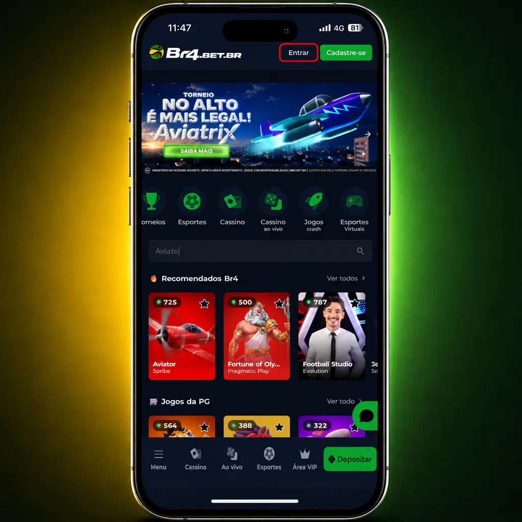 Tela de login do BR4bet mostrando campos para inserir e-mail, telefone ou usuário e senha de acesso.