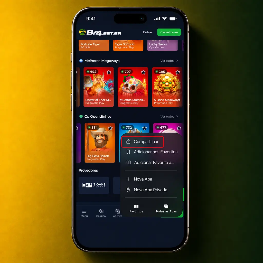 Guia passo a passo para instalar o app BR4bet no iPhone ou iPad via Safari, adicionando à Tela de Início