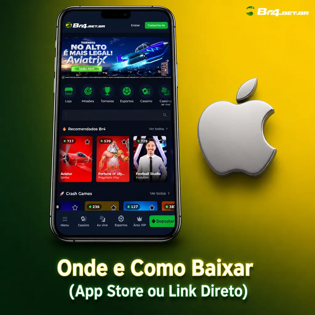 Ícone de download do aplicativo para iOS via App Store ou PWA pelo Safari, com link oficial seguro.