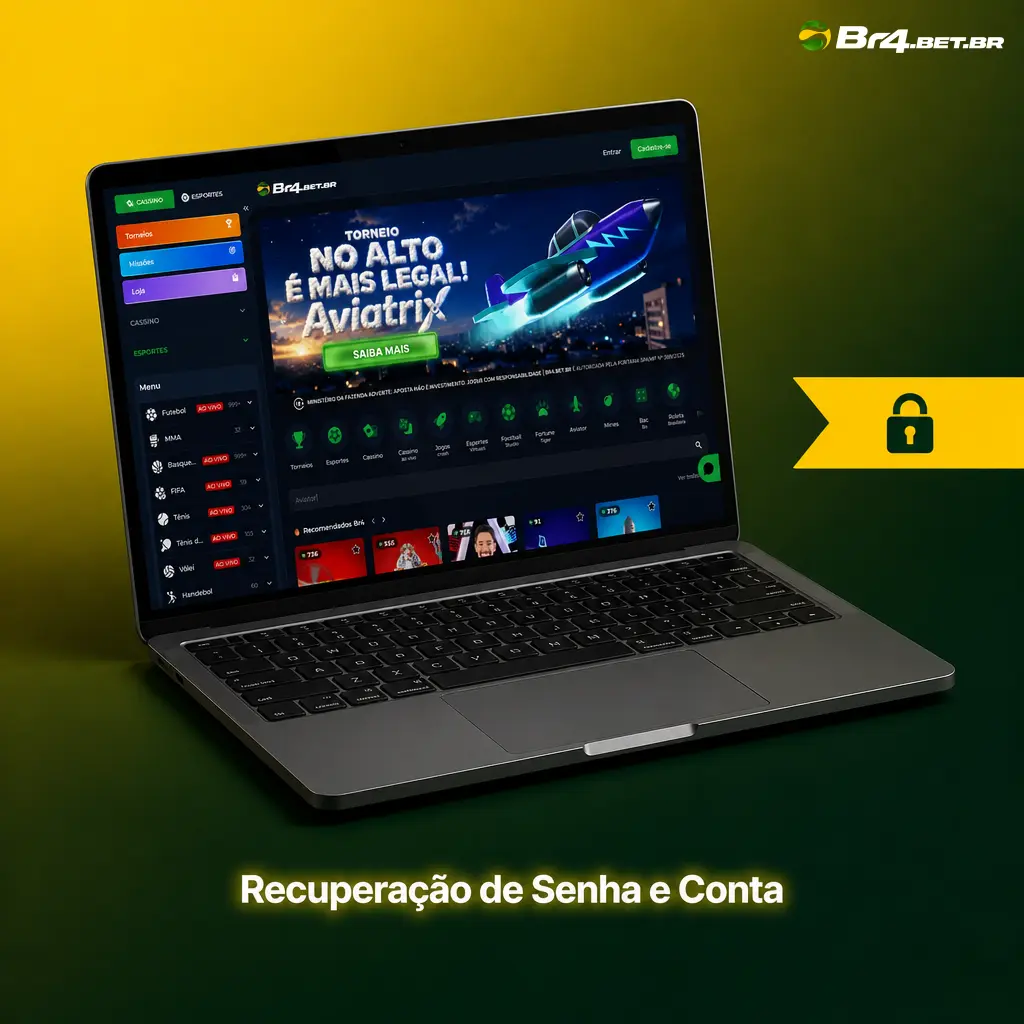 Tela de recuperação de senha do BR4bet mostrando opções de redefinição por e-mail ou telefone cadastrado.