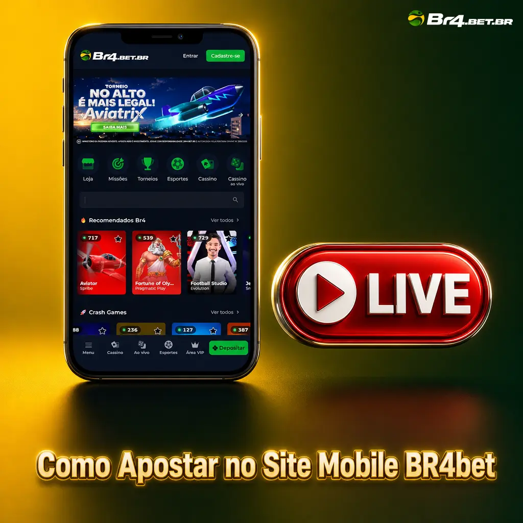 Como apostar no site mobile BR4bet: escolha o esporte, selecione o mercado e confirme sua aposta em reais com odds ao vivo.