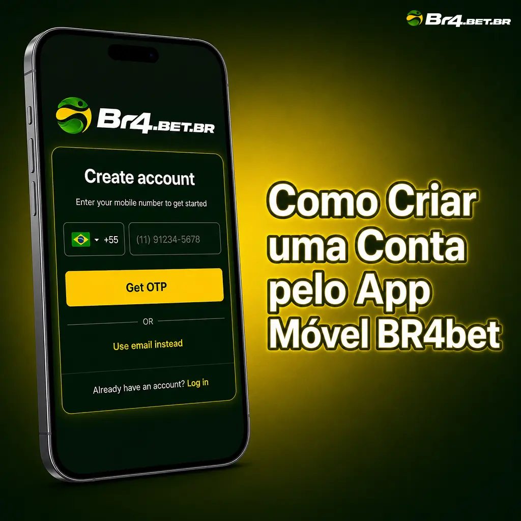 Passo a passo para criar conta no app móvel BR4bet pelo iPhone, com cadastro de dados e confirmação por SMS.