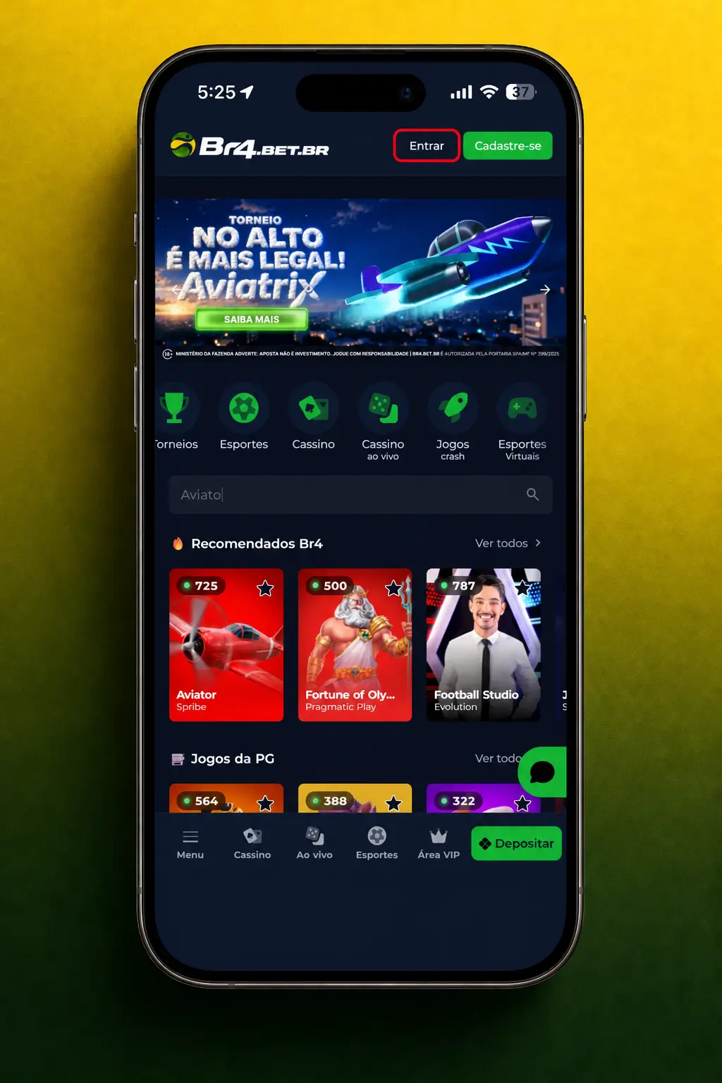 Tela de login do aplicativo BR4bet mostrando acesso rápido na página inicial em menos de um minuto
