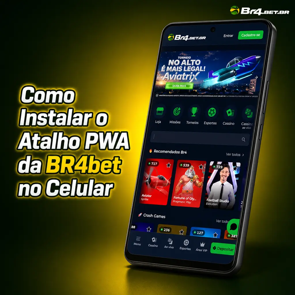 Passo a passo para instalar o atalho PWA da BR4bet no Android e iOS sem usar armazenamento do celular.
