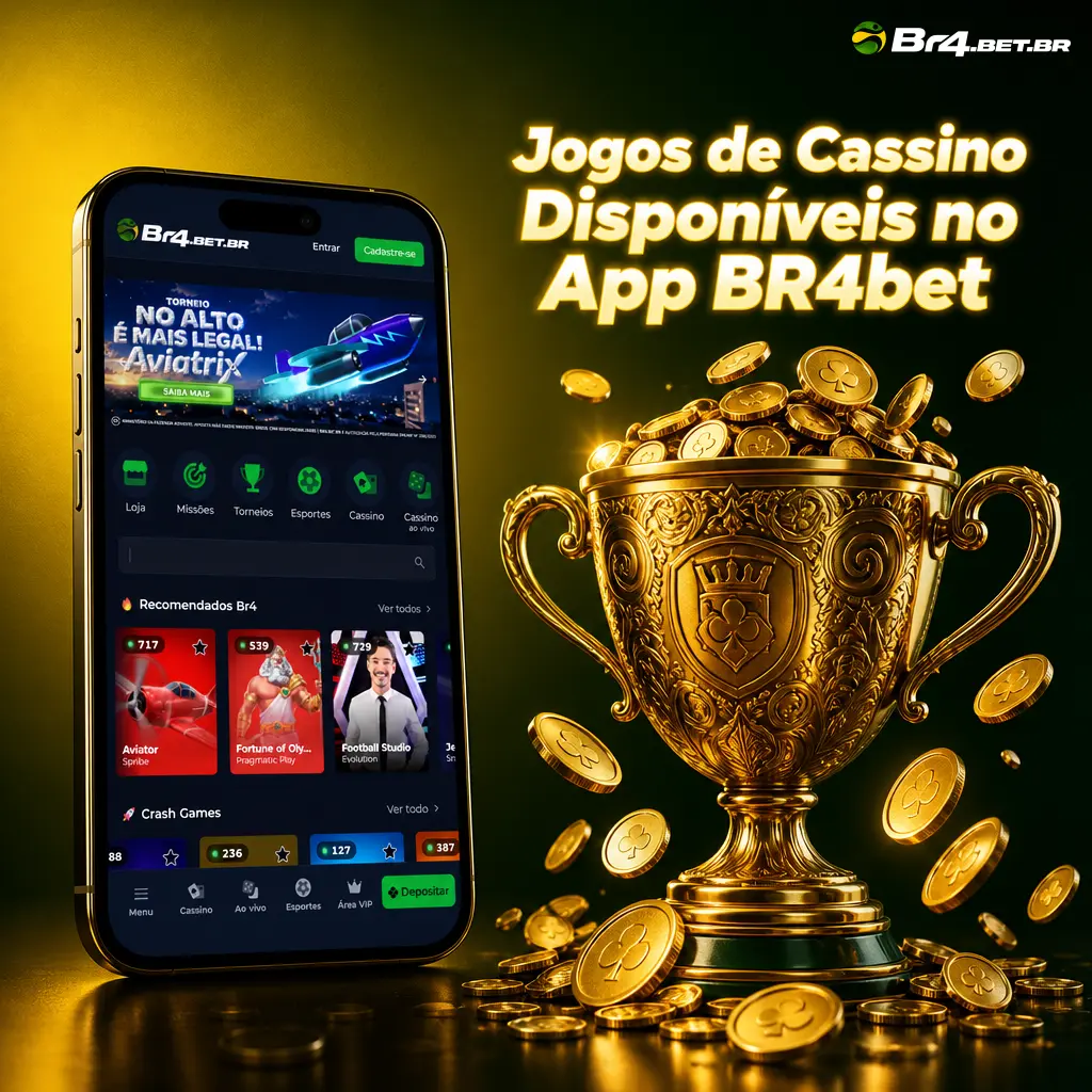 Jogos de cassino disponíveis no app BR4bet, incluindo Fortune Tiger, Aviator, Crazy Time e Roleta Brasileira ao vivo.