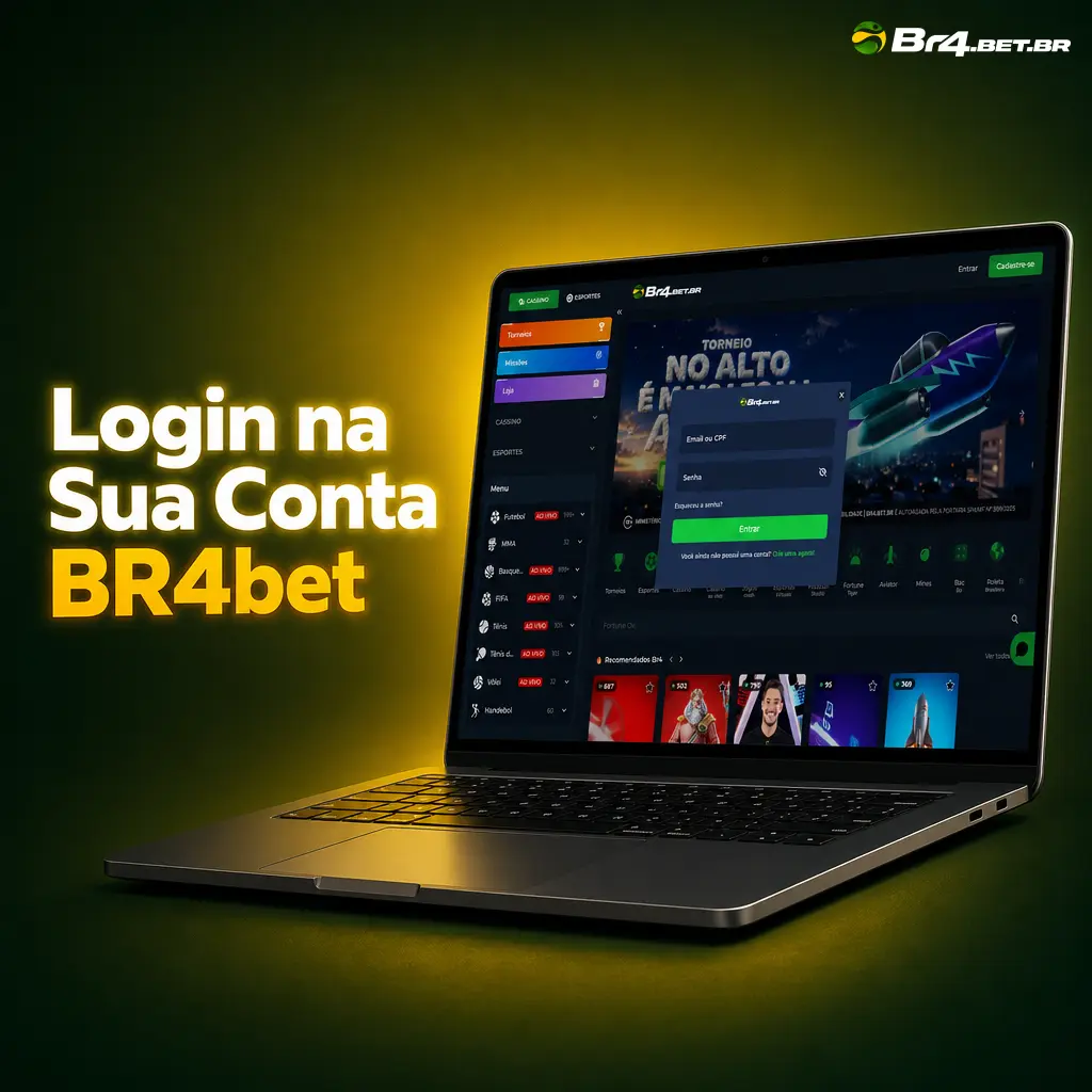 Tela de login da BR4bet com campos para e-mail, telefone ou CPF e senha para acessar a conta.