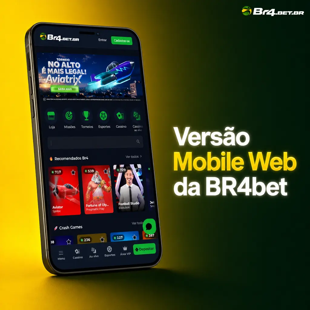 Versão mobile web da BR4bet acessível pelo navegador, com apostas esportivas, cassino, depósitos e saques